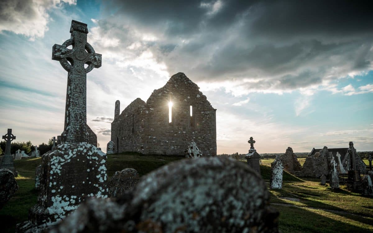Clonmacnoise monastic site and high crosses on the River Shannon